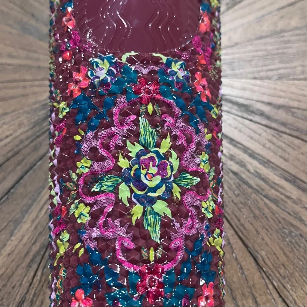 Starbucks 2025 Fall Floral Bling 24oz Venti Cold Cup Tumbler Maroon Purple NWOT